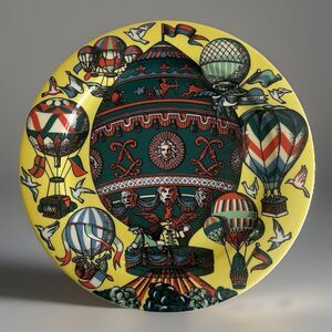 Bopla! Voyage Mongolfiere Hot Air Balloons Yellow Dinner Plate 10.75” Vintage